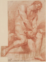 K I 014
<br/>
Zittend mannelijk naakt
<br/>
<em>Camassei, Andrea (1602-1649) - toegeschreven aan</em>